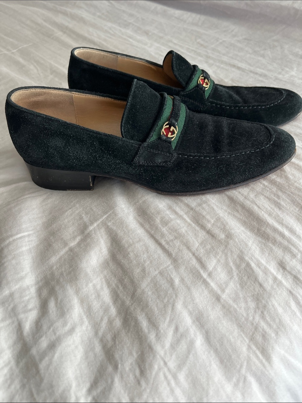 Vintage Gucci Black Suede Loafers with Green-Red Web Size 6.5 or 7 - Picture 6 of 6